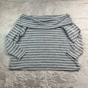 Lane Bryant Off Shoulder Sweater Womens Size 22/24 Grey Stripe Knit Comfort